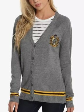 Harry Potter Hufflepuff BOXLUNCH Cardigan M Gray House Sweater Unisex